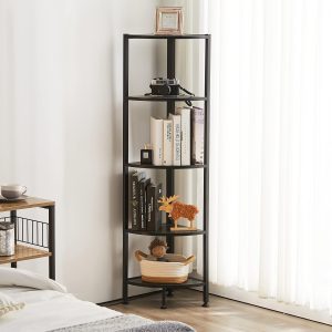 Apicizon Prateleira de canto de 5 camadas, estante de canto industrial, pequena estante de armazenamento rústico, suporte de exibição de plantas para sala de estar, escritório em casa, cozinha, espaço