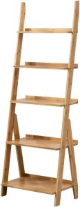 Rack de armazenamento trapezoidal, prateleira de escada de 5 camadas, prateleira de livros aberta de bambu, unidade de estante de exibição independente, suporte de plantas, estante para pequenos