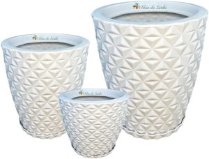 Kit 3 Vasos Acabamento Diamante com alturas de 20 cm 30 cm e 42 cm (Branco)