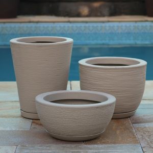 Kit 3 vasos para planta decorativo polietileno sala jardim N1 N2 N3 (Bege)