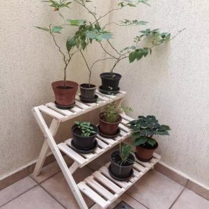 Floreira para plantas Estante Floreira 3 Andares Dobrável de Madeira Pinus, escada 3 prateleiras