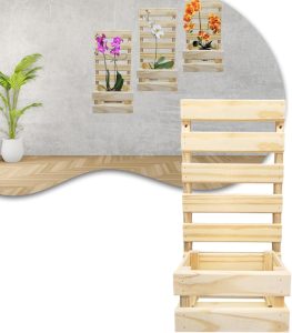 Kit 4 Painel Floreira Jardim Madeira Resistente Com Cachepos
