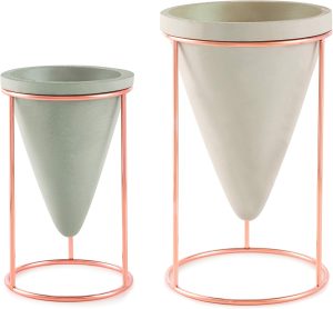 KIT CACHEPOT EM CIM COM SUPORT EM METAL - 2 PCS