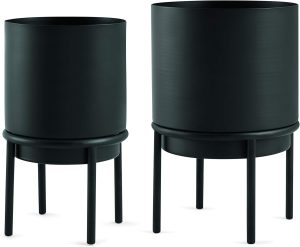 KIT CACHEPOT PRETO EM METAL COM SUPORTE - 2 PCS