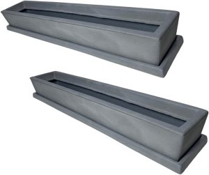 2 Vasos Jardineira de Plantas 80cm e Prato Polietileno Bege (Cinza)