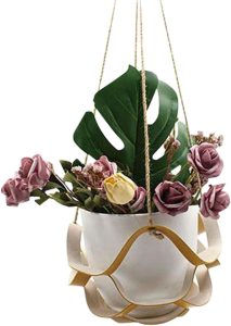 Plantadores de pendurar para interior,Cesta de macramê de couro para floreira | Cesta de macramê porta-vasos portát de couro PU para jardins, varandas, vasos de metal e cerâmica