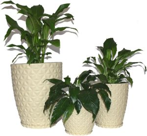 Kit 3 Vasos Planta Decorativo Jardim Coluna Diamante 0,1 e 2 Cor:Bege