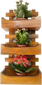 Floreira de Parede Rústica Com 3 Cachepôs Suporte Para Plantas Flores Imbuia - Palleter