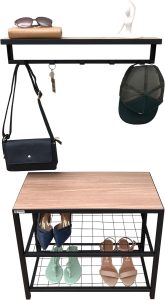 Kit Sapateira e Cabideiro Strassis Design SD-3501-60 Metal e MDF Cor: Preto