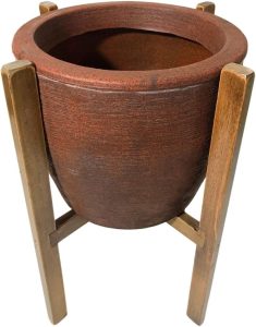 Conjunto de Vaso de Planta com Suporte de Madeira Decorativo (Grande (28x33), Marrom)