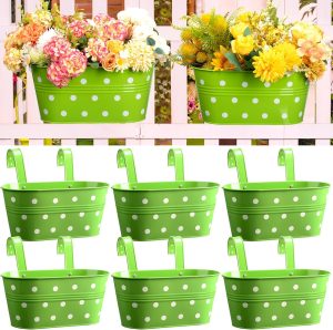 Hushee 9 Pçs Vasos de Flores de Metal Pendurados de Ferro Trilhos Caixa de Vaso de Cerca Pendurado Balde com Ganchos Destacáveis Caixas de Janela Plantadores para Varanda Decoração de Varanda Casa