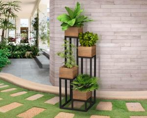 Floreira para Jardim tridimensional Prime Ferro e Cachepó em madeira - MJM Casa dos Móveis