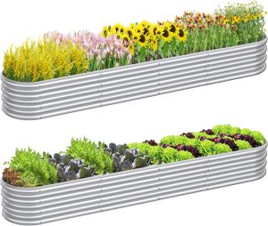 Mostmahes 2 peças 25 x 5 x 1/8 x 4 x 1/1,8 x 1,8 x 0,3 m, cama de jardim galvanizada elevada para flores, caixa de vaso ajustável 9 em 1, canteiro de jardim elevado de metal para plantas