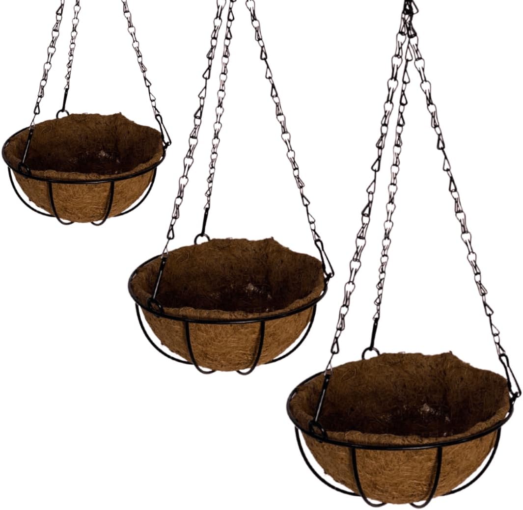 3 Vasos de Fibra de Coco para Plantas Suspenso com Corrente 1 3 Vasos de Fibra de Coco para Plantas Suspenso com
