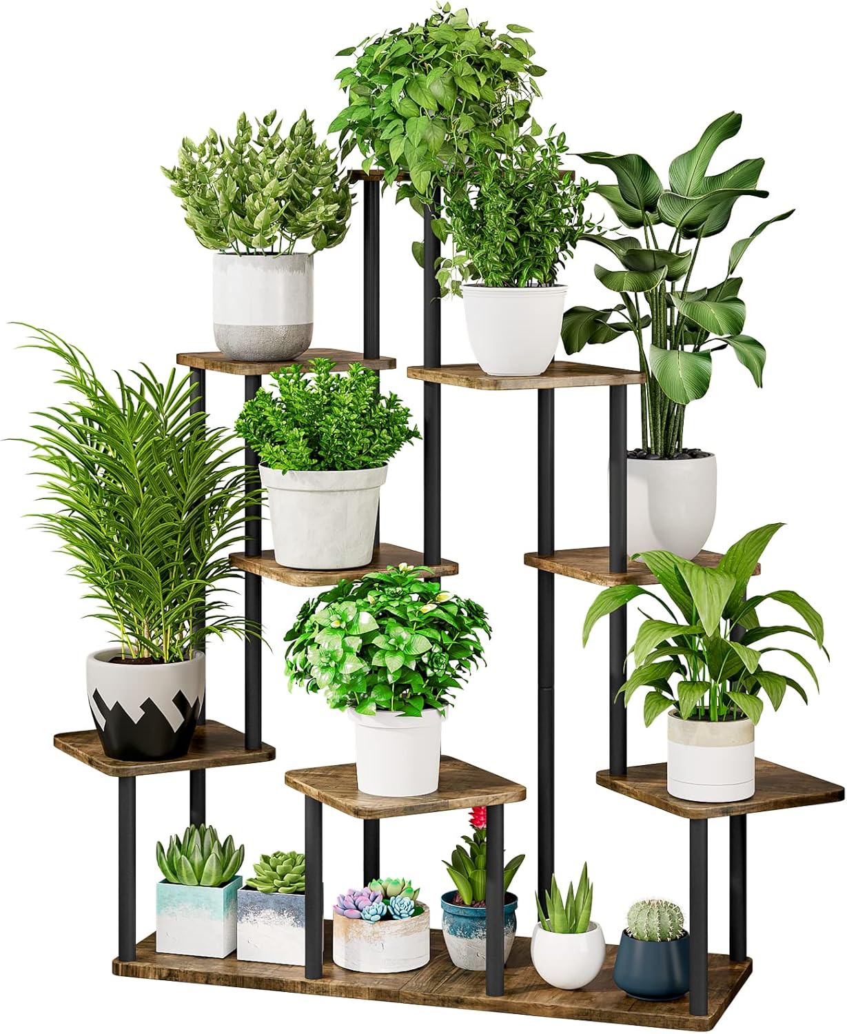 AZERPIAN Suporte para plantas com 9 níveis de estante de flores de metal para várias plantas, cantos, flores, para pátio, jardim, sala de estar, varanda, quarto, preto 1 AZERPIAN Suporte para plantas com 9 niveis de estante de