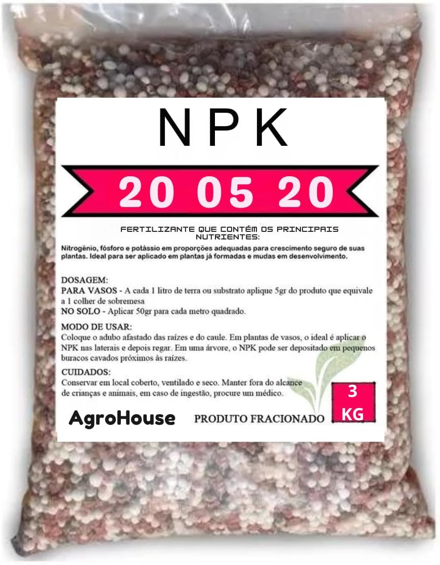 Adubo 20 05 20 Pacote 3kg para Plantas, Flores, Frutas, Coqueiros 1 Adubo 20 05 20 Pacote 3kg para Plantas Flores Frutas