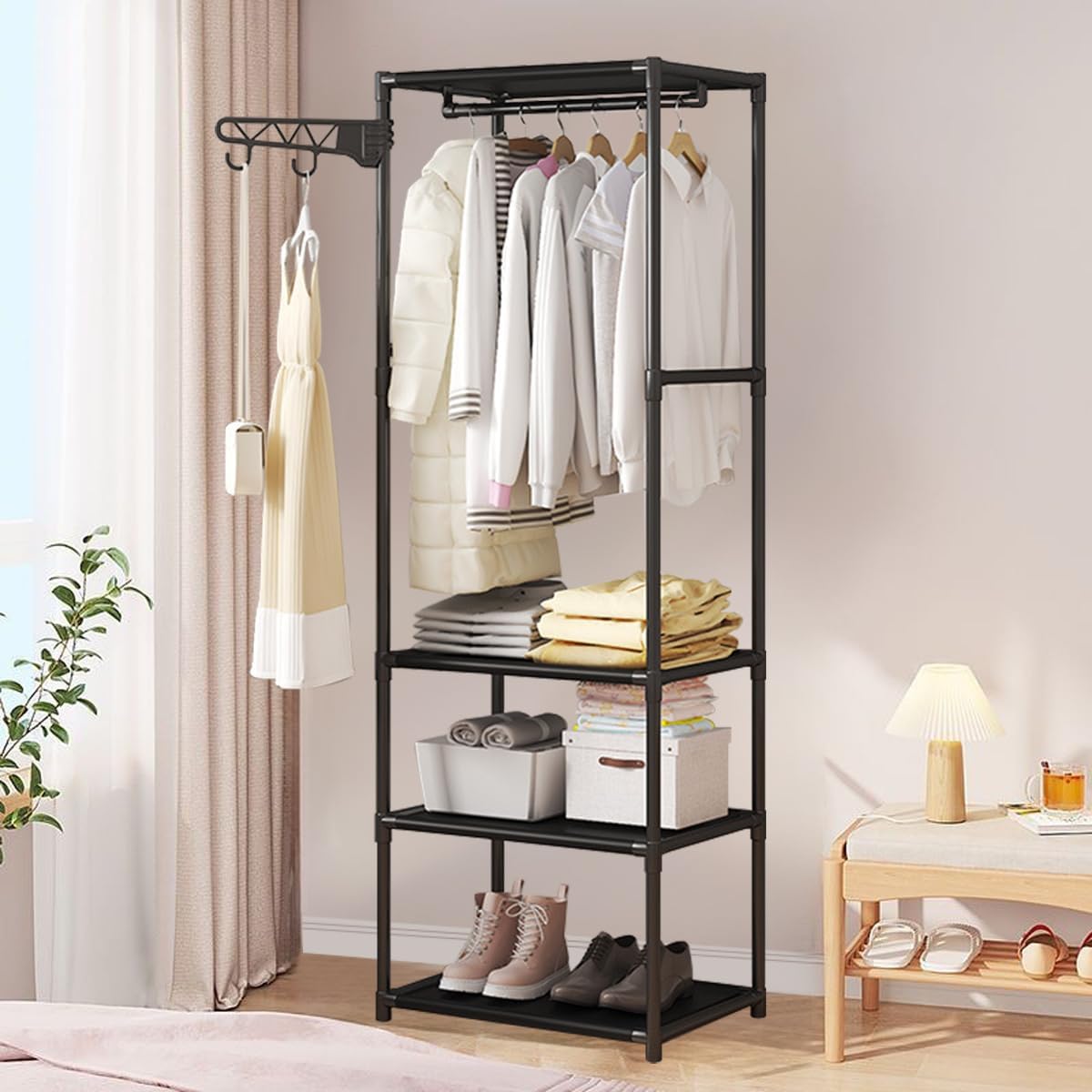 Arara Cabideiro Organizador 3 Prateleiras Estante Suporte Multiuso Organizaçao Casa Quarto Closet Loja Preto 1 Arara Cabideiro Organizador 3 Prateleiras Estante Suporte Multiuso Organizacao Casa