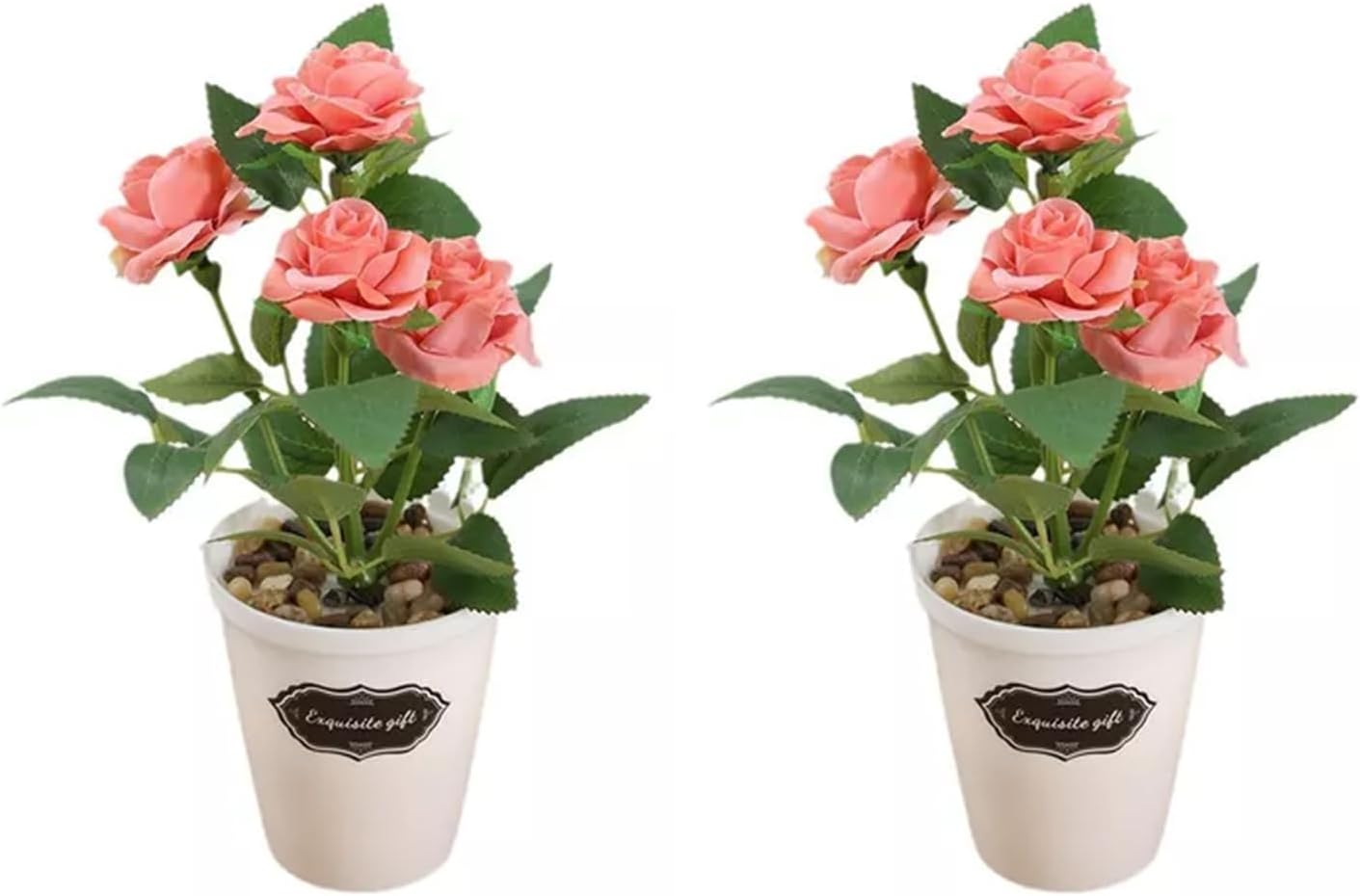 BEMMY Kit 2 Flores Artificiais, Rosas Artificiais, Vasos de plantas artificiais (Rosa) 1 BEMMY Kit 2 Flores Artificiais Rosas Artificiais Vasos de plantas