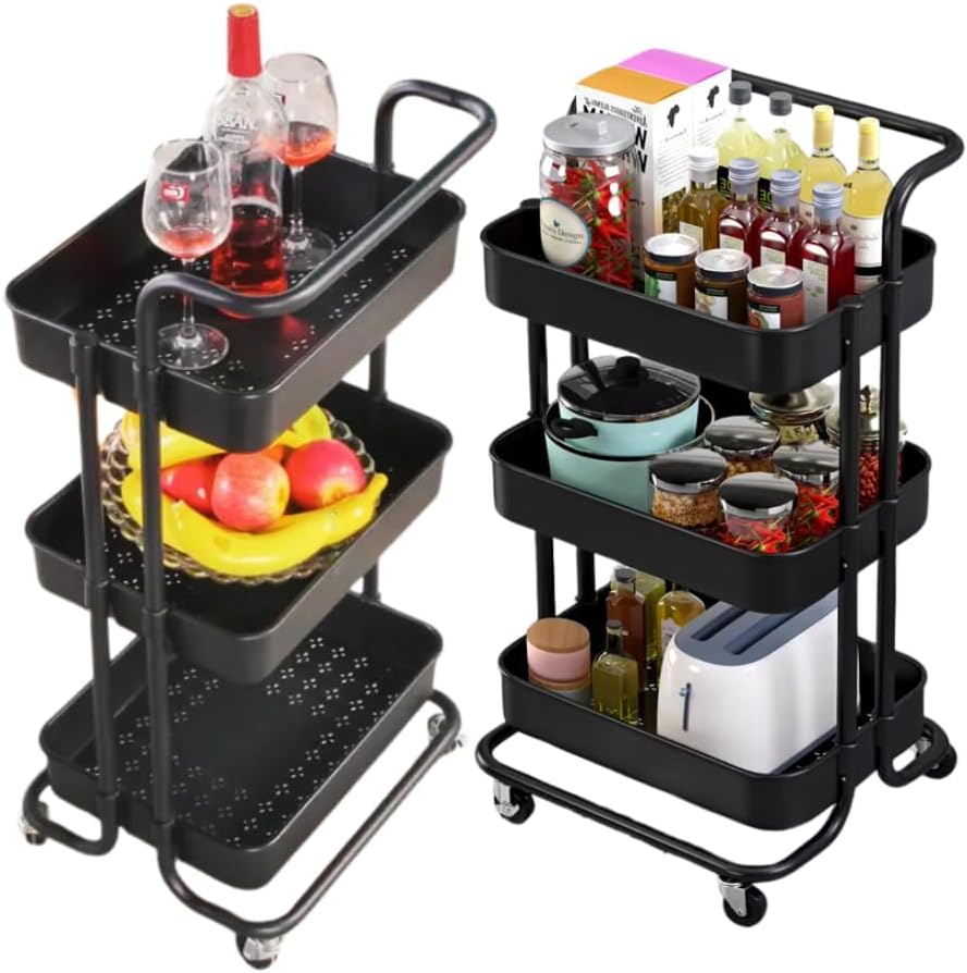 BRYPI Carrinho Organizador Multiuso com Rodinhas e 3 Prateleiras, use como Estante Livro, Fruteira, Auxiliar para Salão de Beleza, organizador de Brinquedos, na Cozinha 1 BRYPI Carrinho Organizador Multiuso com Rodinhas e 3 Prateleiras use