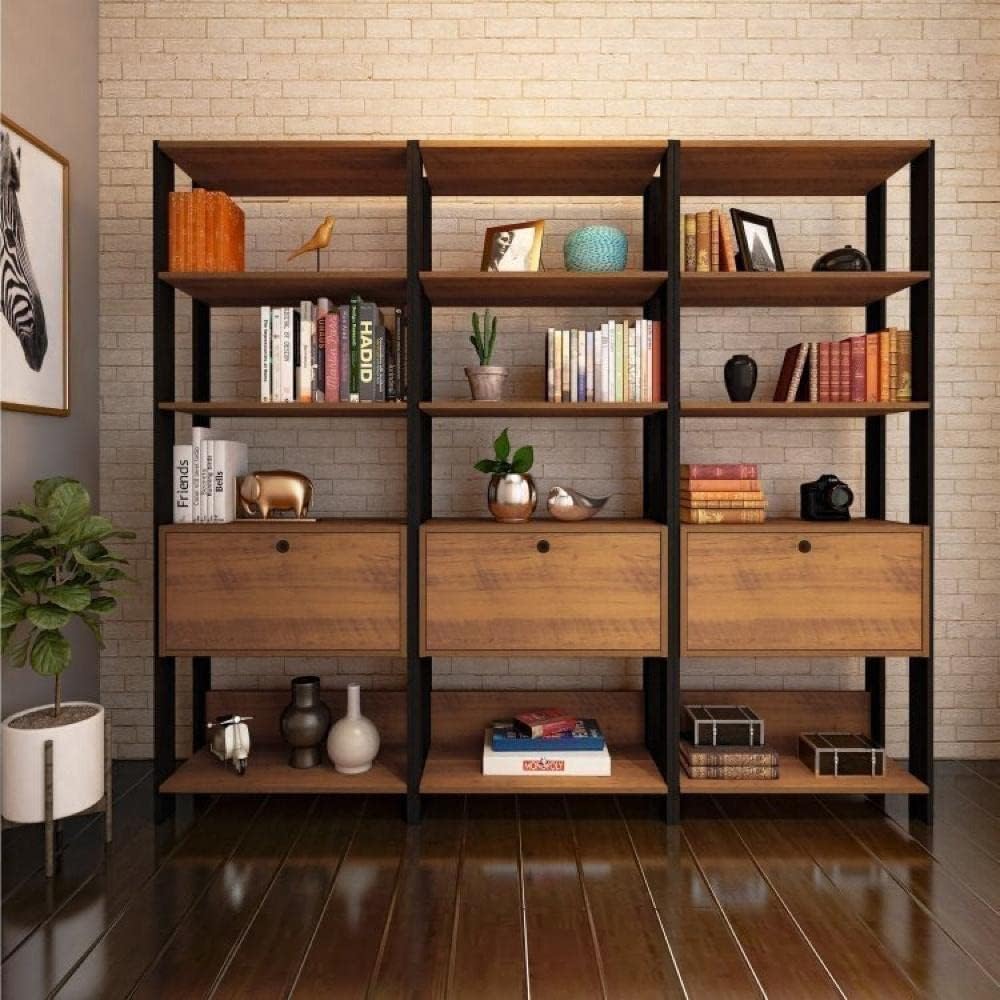 Conjunto 3 Estantes para Livros Industrial 1 Porta Mdp Match Espresso Móveis 1 Conjunto 3 Estantes para Livros Industrial 1 Porta Mdp Match
