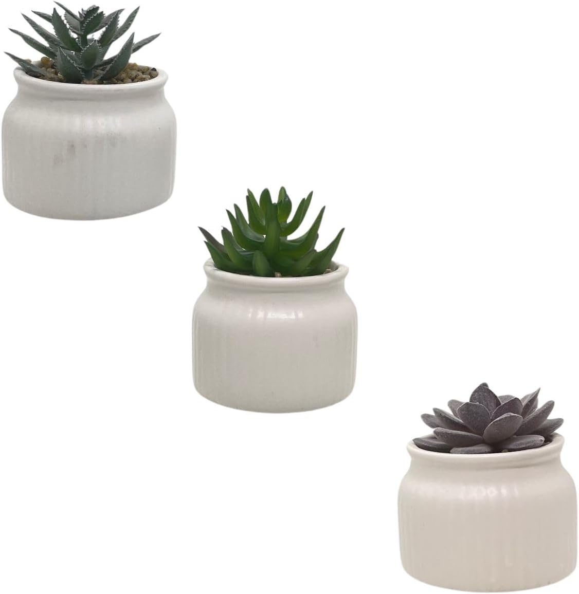 Conjunto de 3 Vasos em Cerâmica com Suculentas Artificiais para Decoração de Ambientes (Branco) 1 Conjunto de 3 Vasos em Ceramica com Suculentas Artificiais para