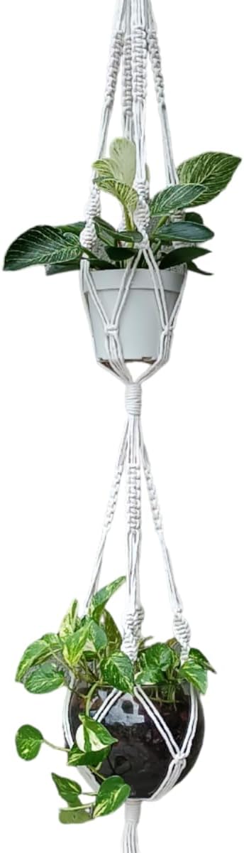 Duplo Suporte Para Vasos de Planta Longo 150cm Arte Macrame 1 Duplo Suporte Para Vasos de Planta Longo 150cm Arte Macrame
