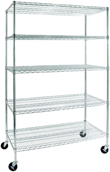 Estante de aço Aramado Cromado 5 prateleiras rack Aramado com rodízio grande |192 altura x 121 largura x 45 profundidade| 1 Estante de aco Aramado Cromado 5 prateleiras rack Aramado com