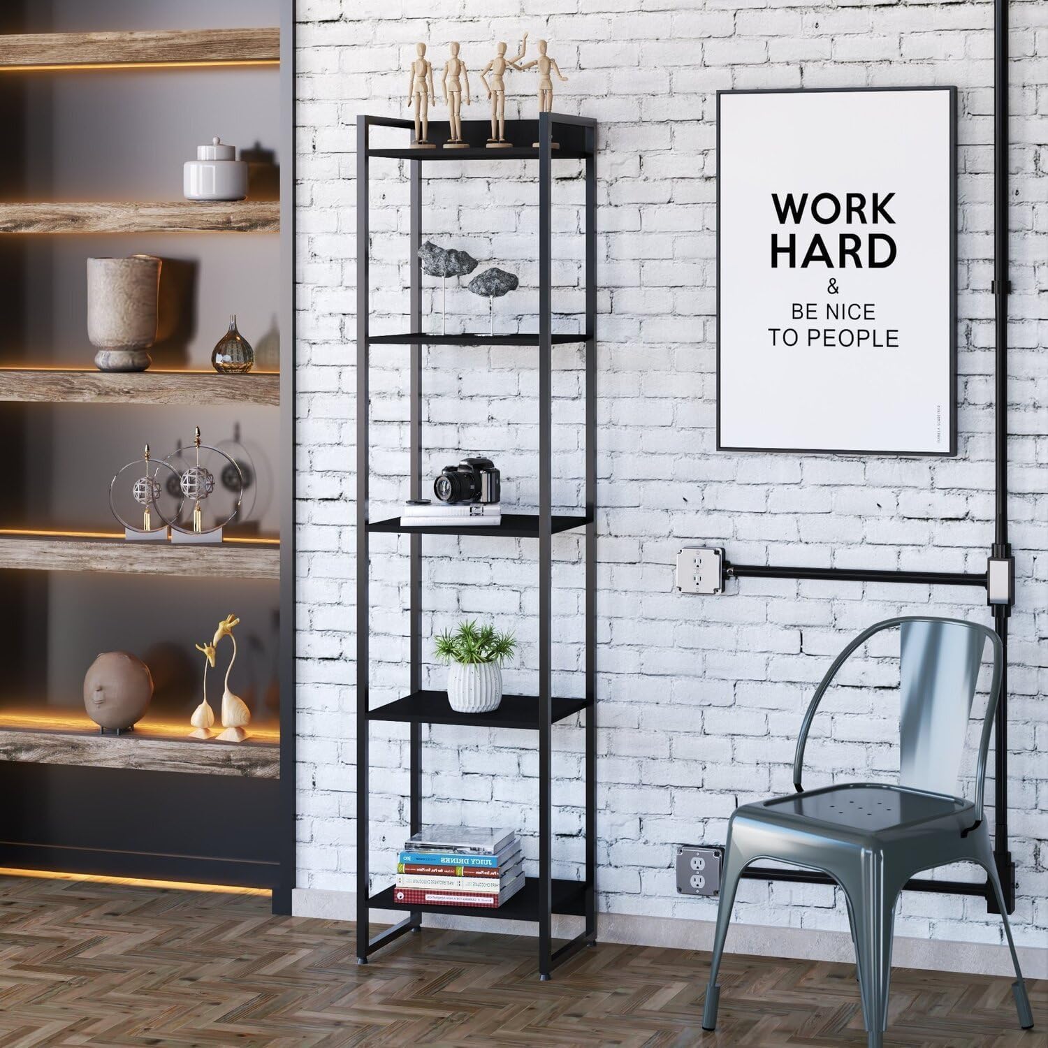 Estante para Livros Industrial Multiuso 5 Prateleiras 187x45cm Dynamica Yescasa Preto Ônix/Preto 1 Estante para Livros Industrial Multiuso 5 Prateleiras 187x45cm Dynamica Yescasa