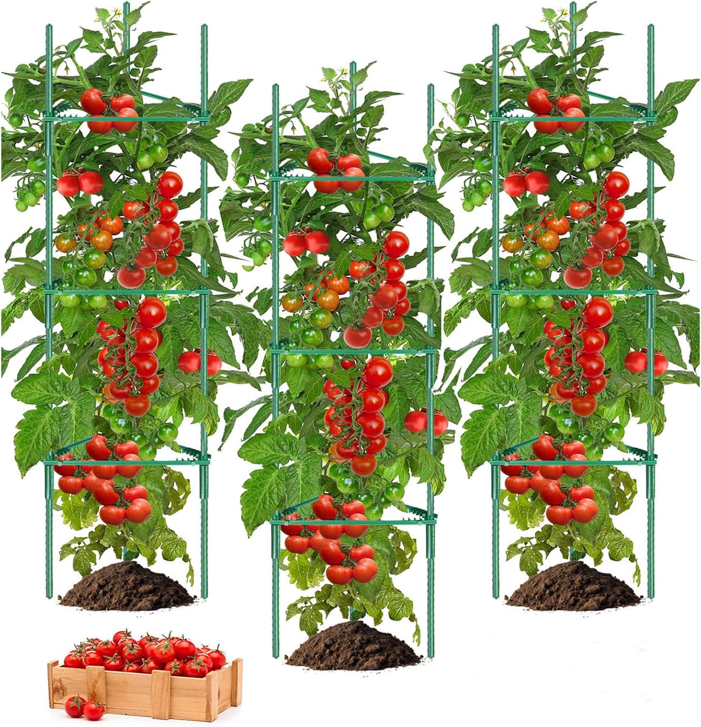 Gaiola de tomate – 3 pacotes de gaiolas de tomate para jardim, suporte de estacas de treliça de tomate de 121 cm, suporte de estacas de plantas de tomate premium, treliça para jardim e vasos 1 Gaiola de tomate – 3 pacotes de gaiolas de tomate