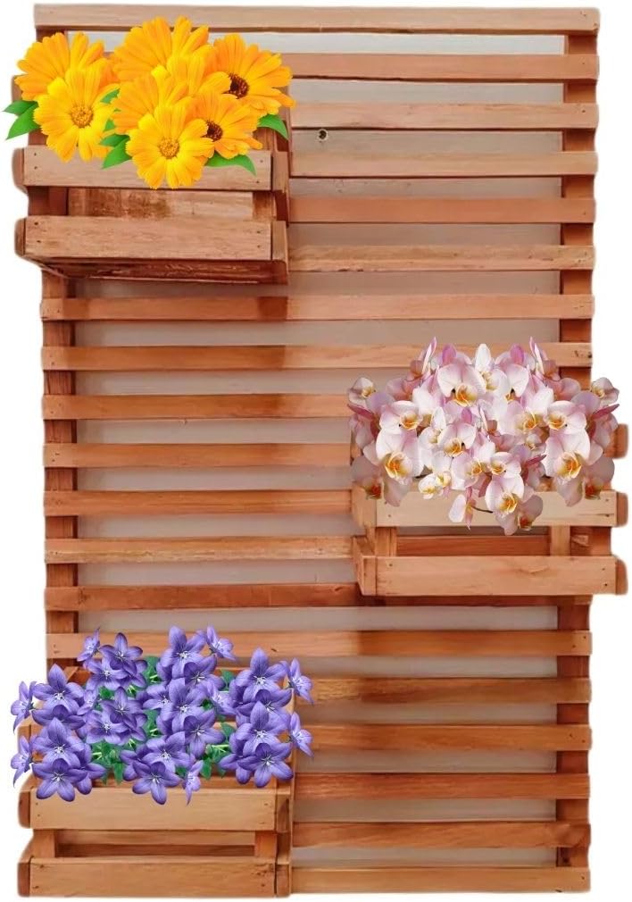 Jardim Vertical 60 x 40 Painel Madeira 3 Cachepots 18x20 1 Jardim Vertical 60 x 40 Painel Madeira 3 Cachepots