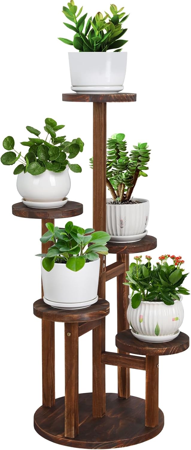 Jotboom Suporte de plantas interno, suporte de plantas de 5 camadas para várias plantas, prateleira de madeira de canto alto para plantas suporte de flores para varanda, escritório, sala de estar, 1 Jotboom Suporte de plantas interno suporte de plantas de 5