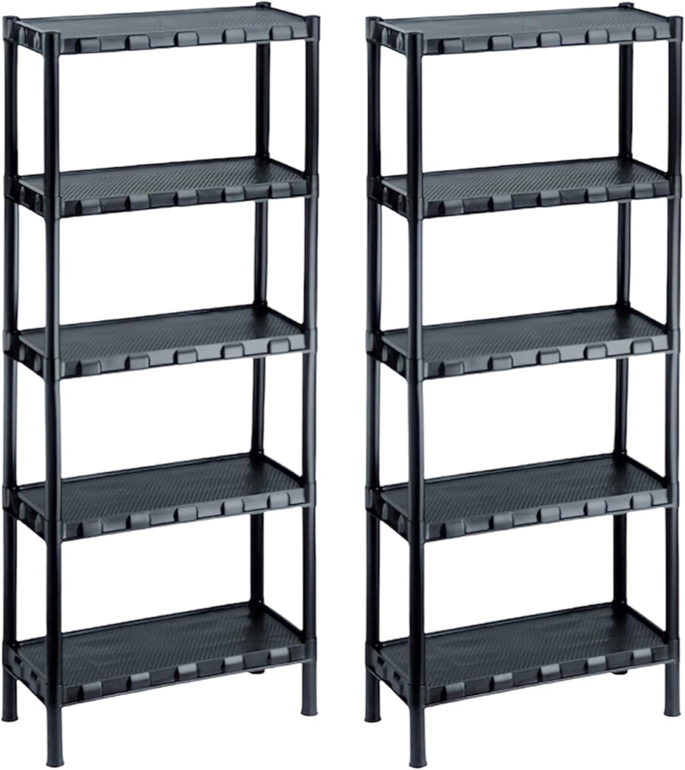 Kit 2 Estante Plástica Organizadora Preta Com 5 prateleiras (Preto) 1 Kit 2 Estante Plastica Organizadora Preta Com 5 prateleiras Preto
