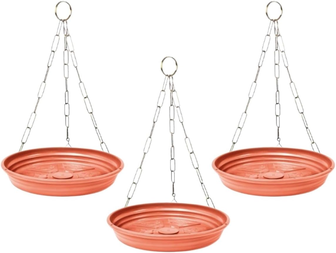 Kit 3 Suporte Pendente P/Samambaia Vaso e Planta Pequeno - Prato Coletor de Vaso Cerâmica + Corrente Tripla de Metal Dourado 1 Kit 3 Suporte Pendente PSamambaia Vaso e Planta Pequeno