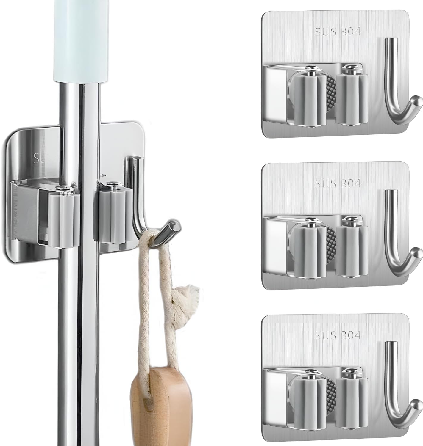 Kit 3 Suporte Pendurar Vassoura Organizador de parede Pendurador de Vassoura Rodo Pazinha Ferramentas Gancho Aço Inox Auto Adesivo Porta Vassoureiro 1 Kit 3 Suporte Pendurar Vassoura Organizador de parede Pendurador de