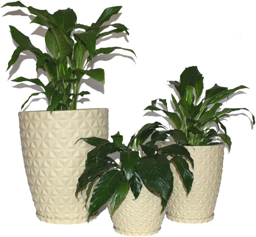 Kit 3 Vasos Planta Decorativo Jardim Coluna Diamante 0,1 e 2 Cor:Bege 1 Kit 3 Vasos Planta Decorativo Jardim Coluna Diamante 01 e