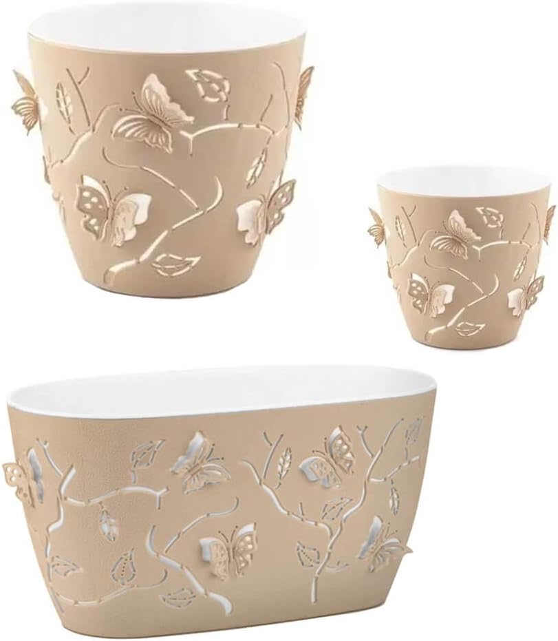 Kit Vasos de Plantas Flores 3 Cachepots Decorativos P M G Floreira de Mesa Plástico Plasvale 1 Kit Vasos de Plantas Flores 3 Cachepots Decorativos P M