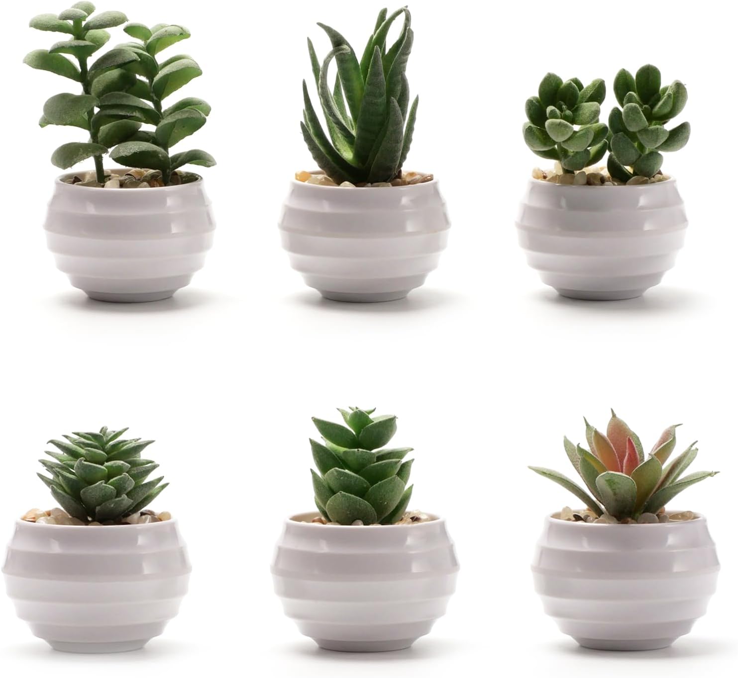 Leuik 6 pacotes de plantas falsas suculentas, plantas artificiais pequenas para ambientes internos, decoração de estante verde, plantas falsas para decoração de casa, vaso branco falso para decoração 1 Leuik 6 pacotes de plantas falsas suculentas plantas artificiais pequenas