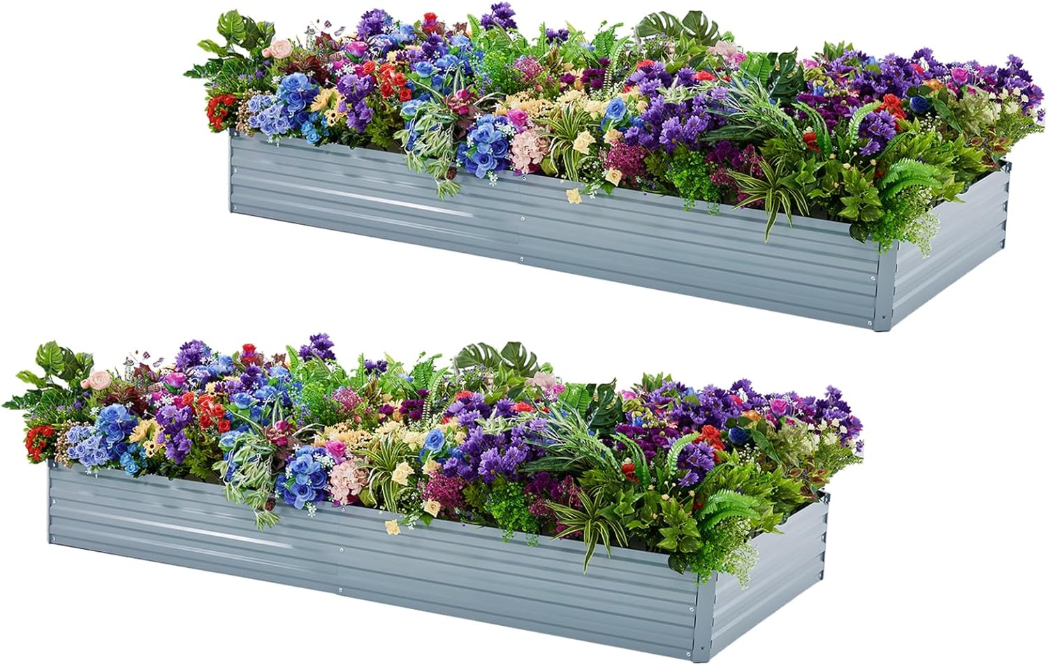 Meberam Pacote com 2, kit de canteiros elevados galvanizados de 1,8 x 3 m, caixa de plantação de jardinagem de metal ao ar livre para vegetais e ervas de flores elevadas, cinza 1 Meberam Pacote com 2 kit de canteiros elevados galvanizados de