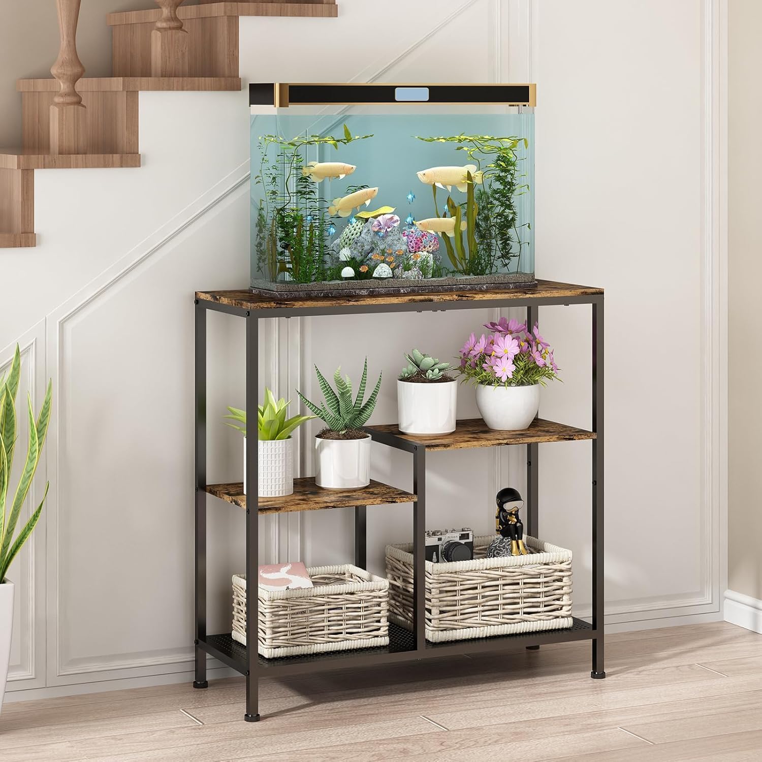Mesa de Entrada de 3 Níveis, Mesa de Console om Prateleiras de Armazenamento, Estante Organizadora Moderna para Hall de Entrada, Adequada para Salas de Estar, Escritórios e Quartos 1 Mesa de Entrada de 3 Niveis Mesa de Console om