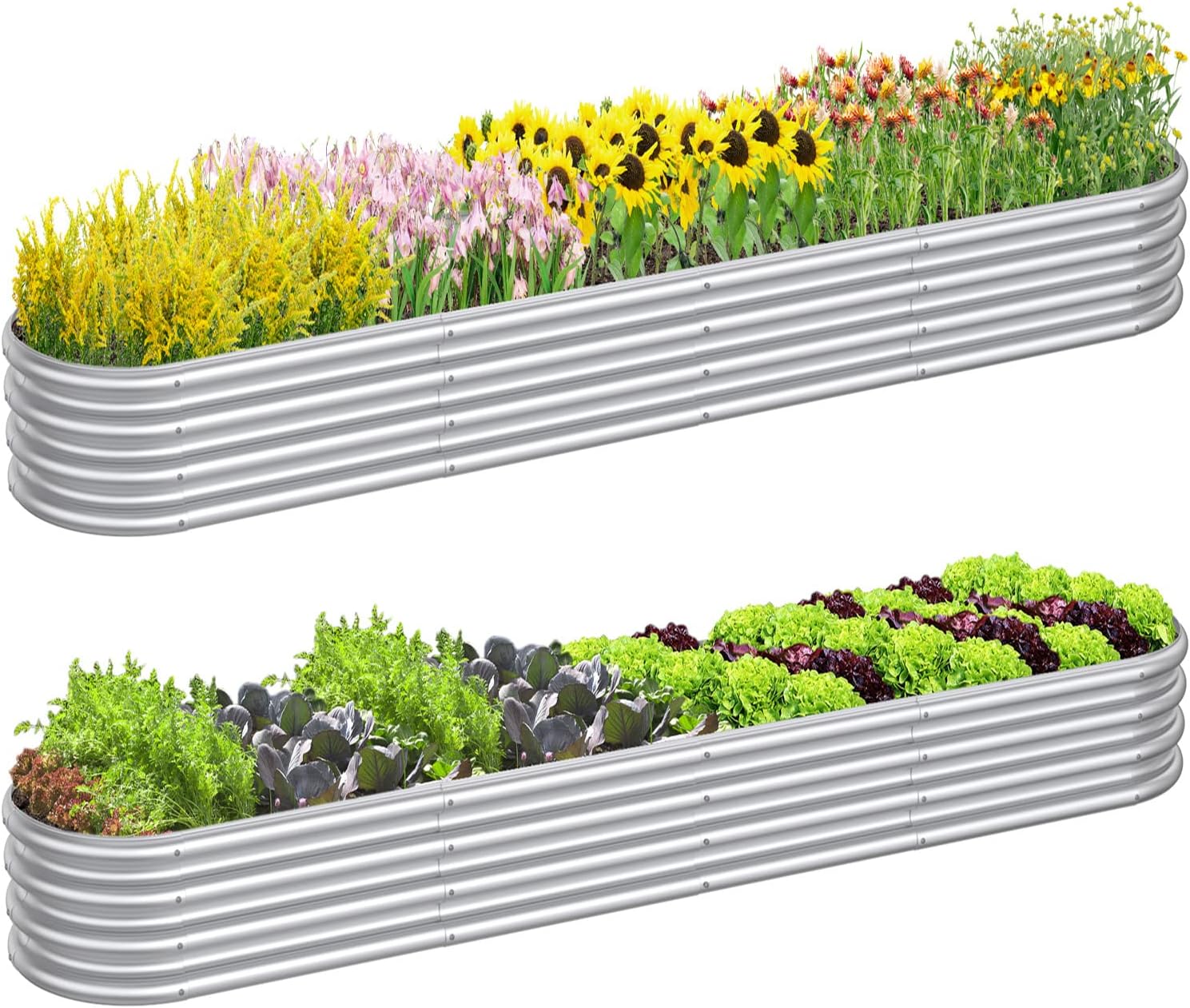 Mostmahes 2 peças 25 x 5 x 1/8 x 4 x 1/1,8 x 1,8 x 0,3 m, cama de jardim galvanizada elevada para flores, caixa de vaso ajustável 9 em 1, canteiro de jardim elevado de metal para plantas 1 Mostmahes 2 pecas 25 x 5 x 18 x 4