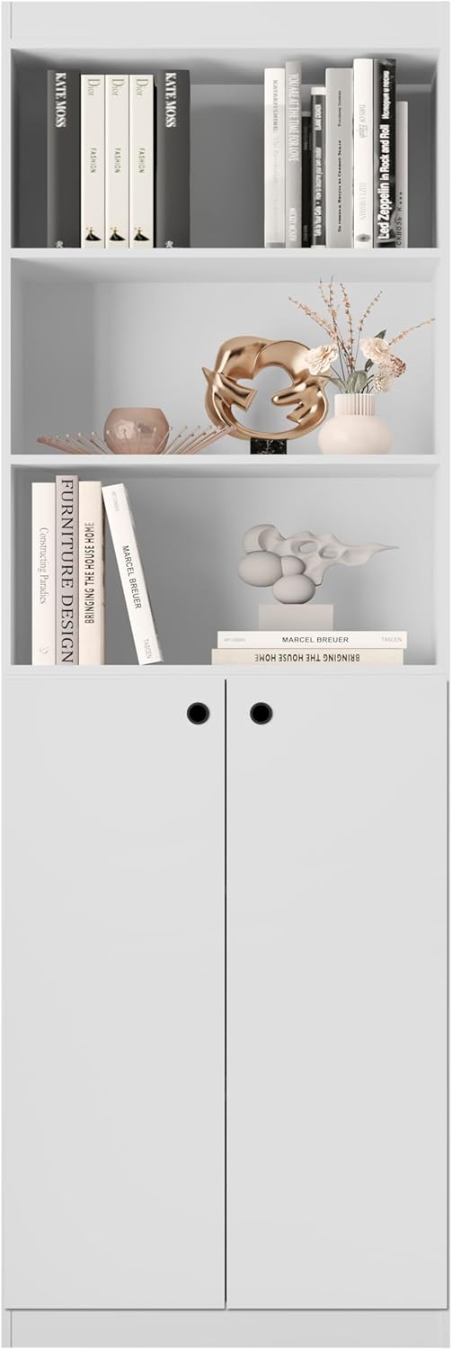 Organizador Livreiro Para Sala Escritório, 05 Prateleiras, 02 Portas, Branco 1 Organizador Livreiro Para Sala Escritorio 05 Prateleiras 02 Portas Branco