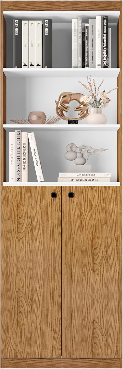 Organizador Livreiro Para Sala Escritório, 05 Prateleiras, 02 Portas, Nature Branco 1 Organizador Livreiro Para Sala Escritorio 05 Prateleiras 02 Portas Nature
