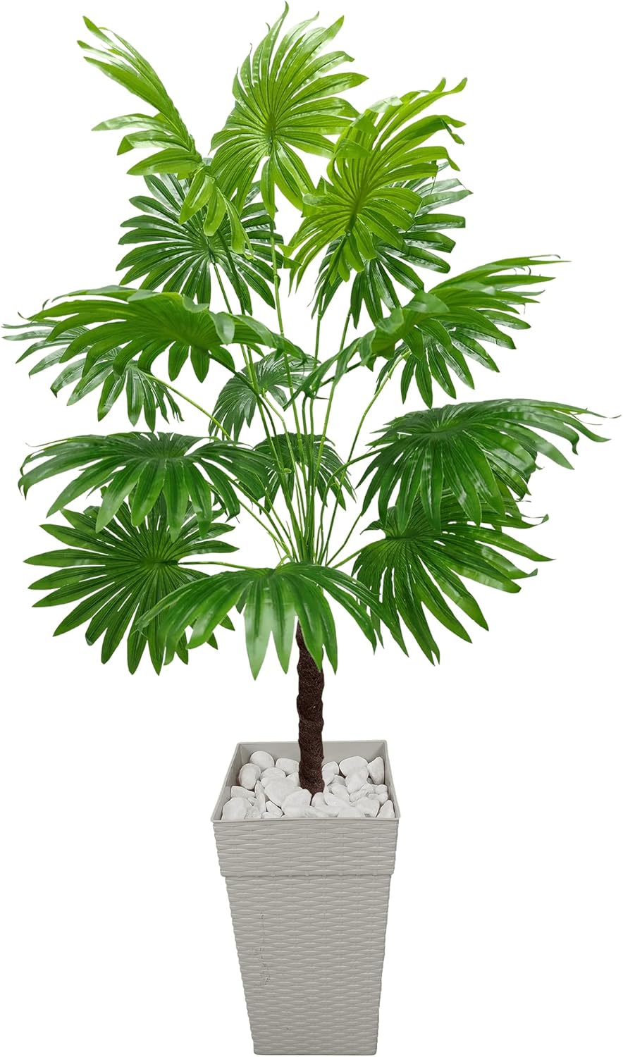 Planta Artificial Palmeira Leque Coqueiro Vaso Ratan Grande Decoração (Branco Marmorizado) 1 Planta Artificial Palmeira Leque Coqueiro Vaso Ratan Grande Decoracao Branco