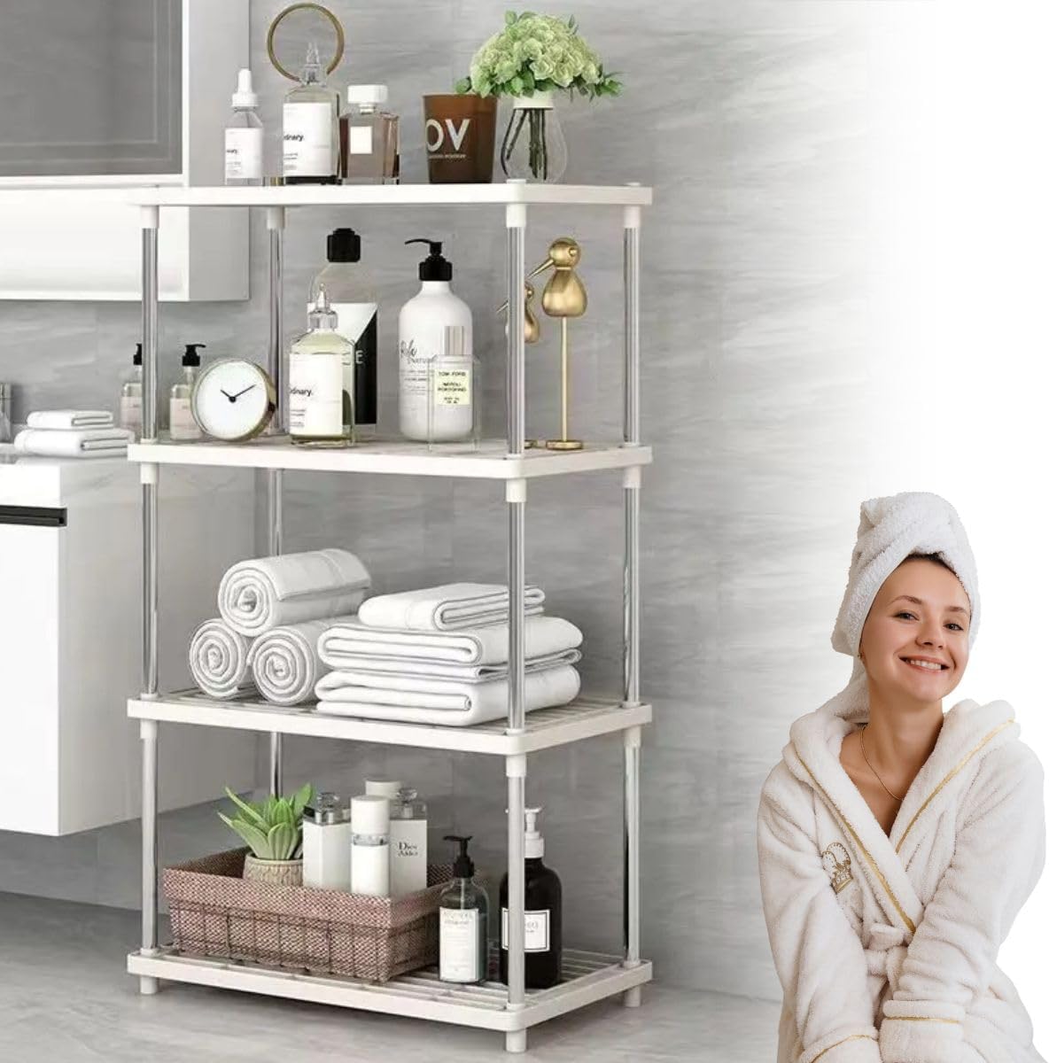 Prateleiras de 4 andares para armazenamento doméstico cozinha piso de vários andares banheiro sala de estar quarto prateleiras de armazenamento e classificação 1 Prateleiras de 4 andares para armazenamento domestico cozinha piso de