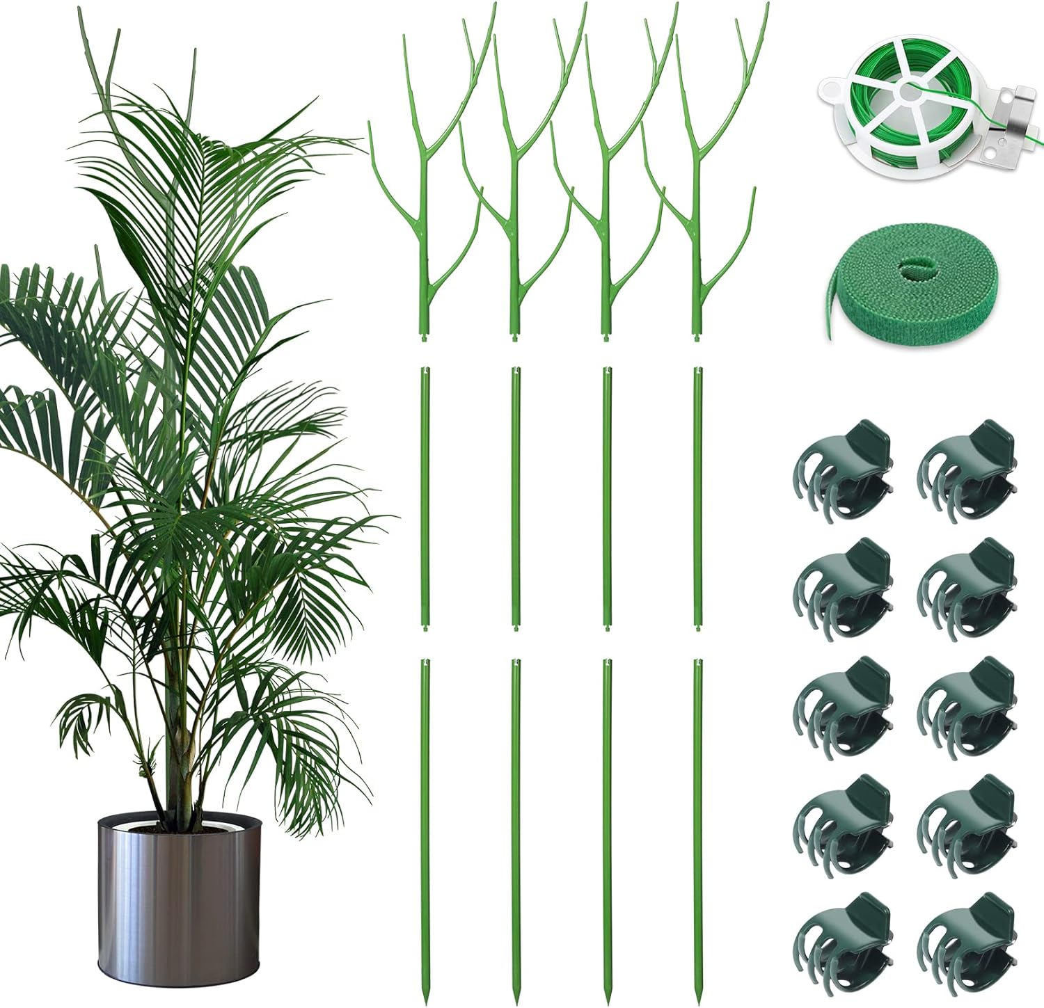 ROADPLUM Conjunto de 4 estacas de suporte de plantas de galho destacáveis de 100 cm, misturadas para plantas, ramos de plantas com clipes de orquídea, laços torcidos para plantas, treliça de galho para plantas internas e externas, plantas em vaso, flores 1 ROADPLUM Conjunto de 4 estacas de suporte de plantas de