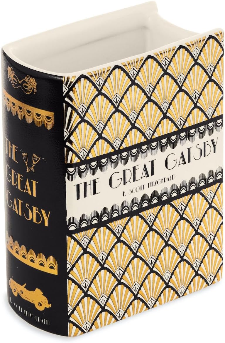 Steel Mill & Co Vaso decorativo em forma de livro, vasos de cerâmica para decoração de casa, linda decoração de estante, vaso exclusivo para amantes de livros (pequeno - ótimo Gatsby) 1 Steel Mill Co Vaso decorativo em forma de livro