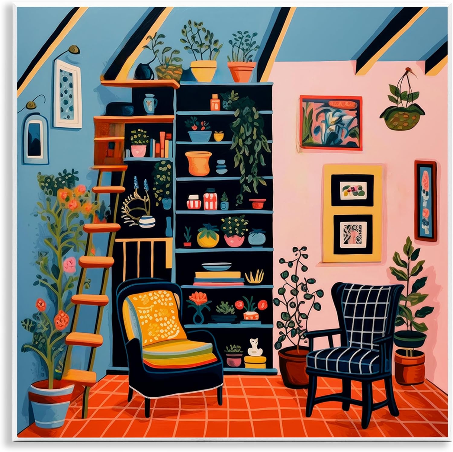 Stupell Industries Design de arte de parede com cena de estante e plantas por Lazar Studio, 12 x 12 1 Stupell Industries Design de arte de parede com cena de