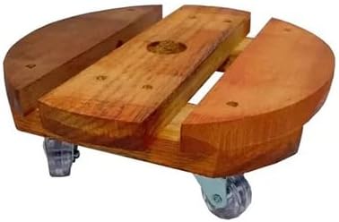 Suporte Para Vaso de Planta Redondo Em Madeira Rasteiro Rodas