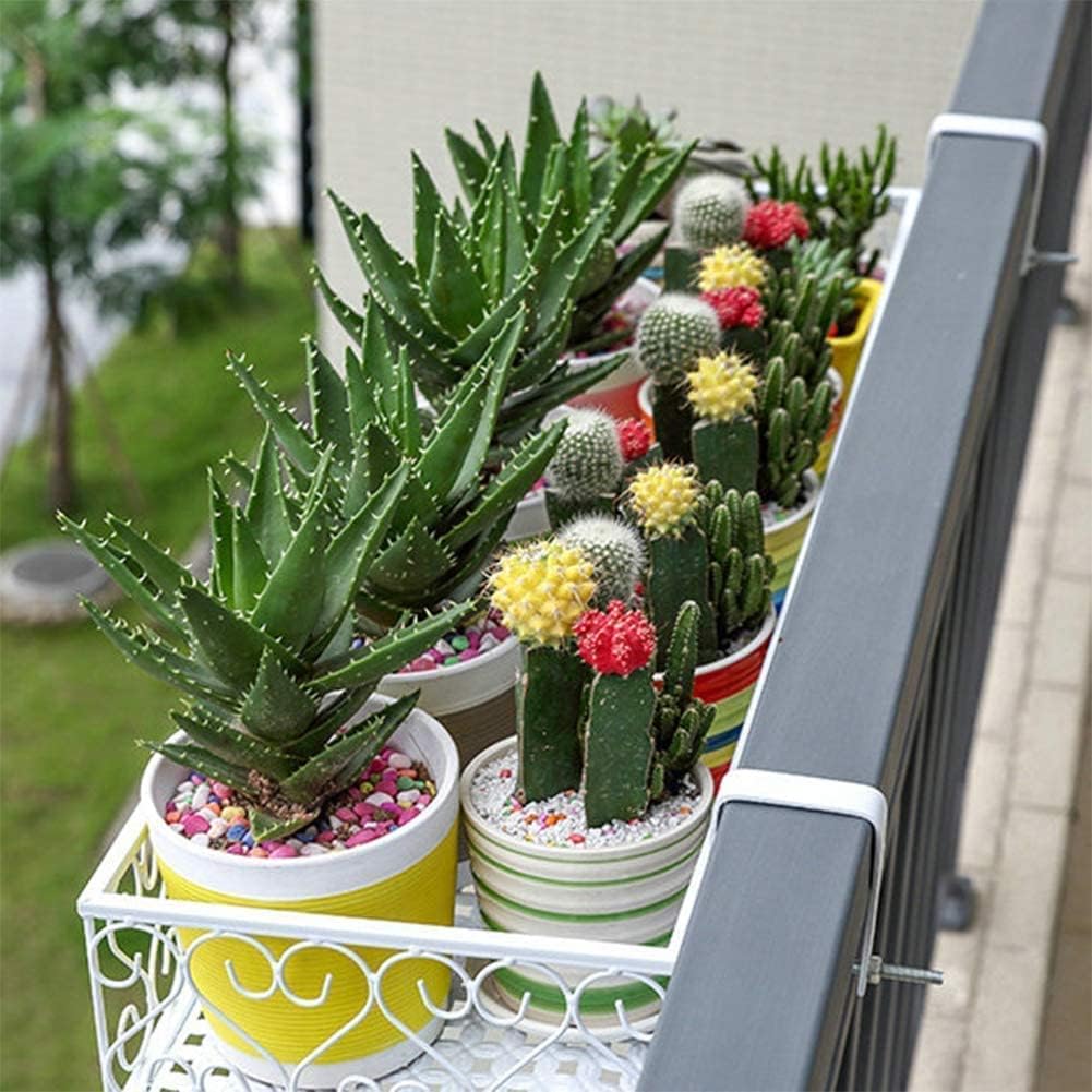 YXQ Prateleira de trilhos para vaso de flores de pátio, suporte de vasos de plantas para decoração de janelas para decoração de varanda, trilhos de cerca de pátio ou varanda, branco 1 YXQ Prateleira de trilhos para vaso de flores de patio