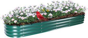Yuanjimi Kits de cama de jardim elevados galvanizados, 28 cm de altura, 9 em 1, 2,4 m x 0,6 m, canteiro elevado de metal para plantador de vegetais e flores - oval verde escuro